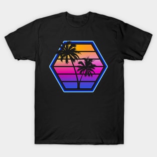 Synthwave Retro Hex Sunset Silhouette Design T-Shirt